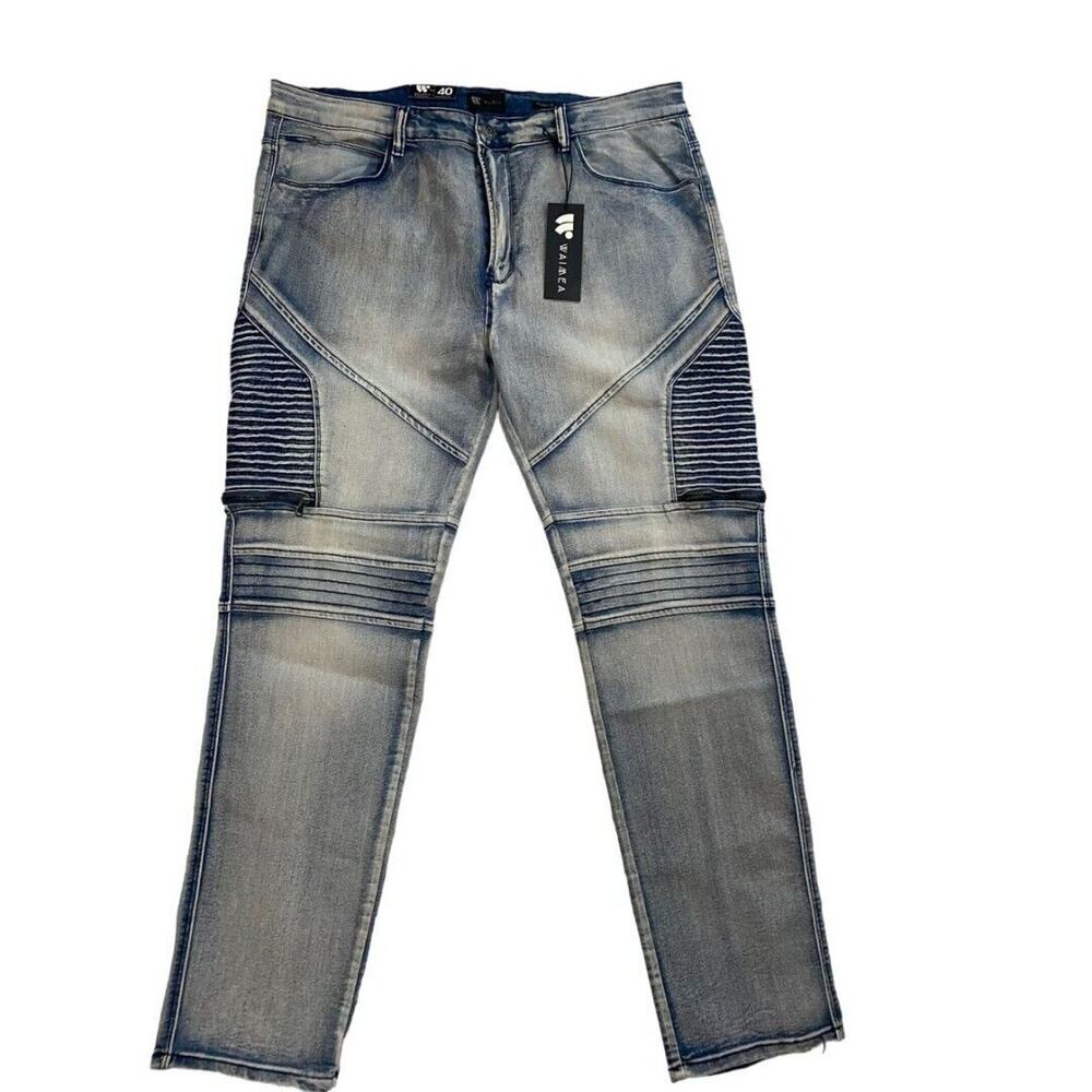 40 Waimea Casual Denim Jeans Distressed Skinny Fit Medium Wash Men's NWT - Picture 2 of 10